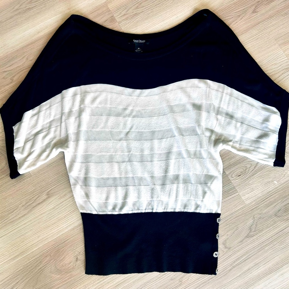 BHWM Color Block Sweater/Top M Black White Dolman Sleeve Lightweight